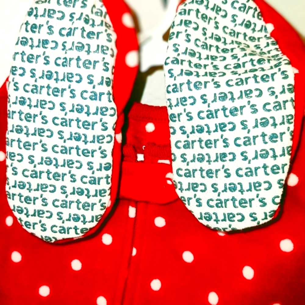 Carters Christmas Holiday Reindeer Red and White Girls footed Pajamas PJ… - Picture 3 of 5